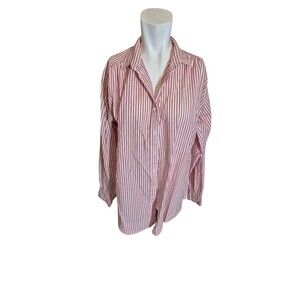 Lands' End womens Button Down Short Striped Collared Shirt Red Sz 12